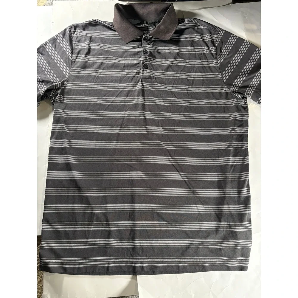 Nike Golf Dri Fit Polo Shirt Mens‎ XL Tour Performance Striped Black Gray Golf